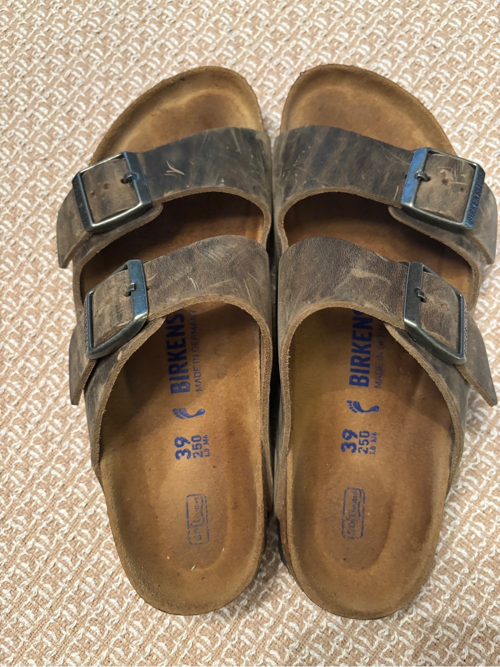 Birkenstock Women’s Brown distressed Arizona Sandals with Metal Buckles